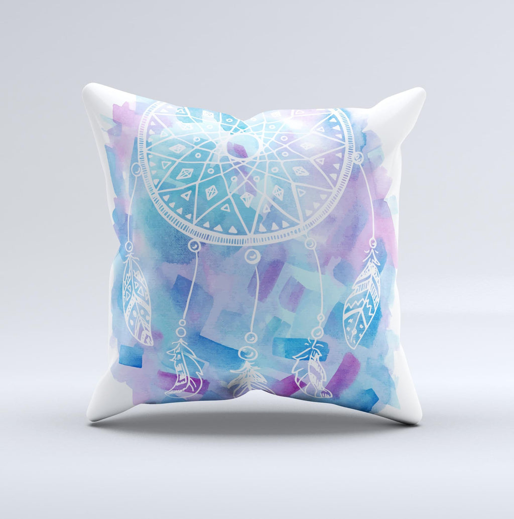 Watercolor Dreamcatcher Ink-Fuzed Decorative Throw Pillow – Handmade in Virginia