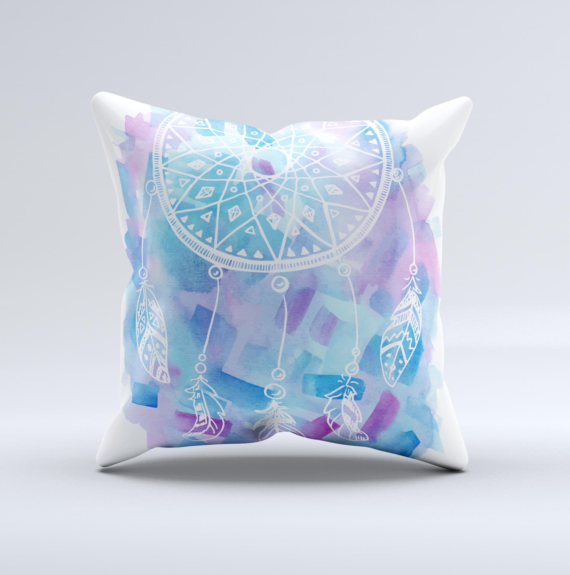 Watercolor Dreamcatcher Ink-Fuzed Decorative Throw Pillow – Handmade in Virginia