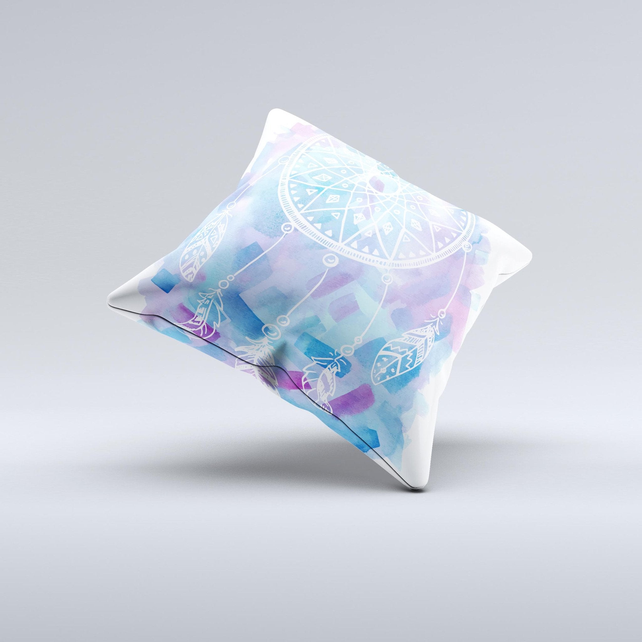 Watercolor Dreamcatcher Ink-Fuzed Decorative Throw Pillow – Handmade in Virginia