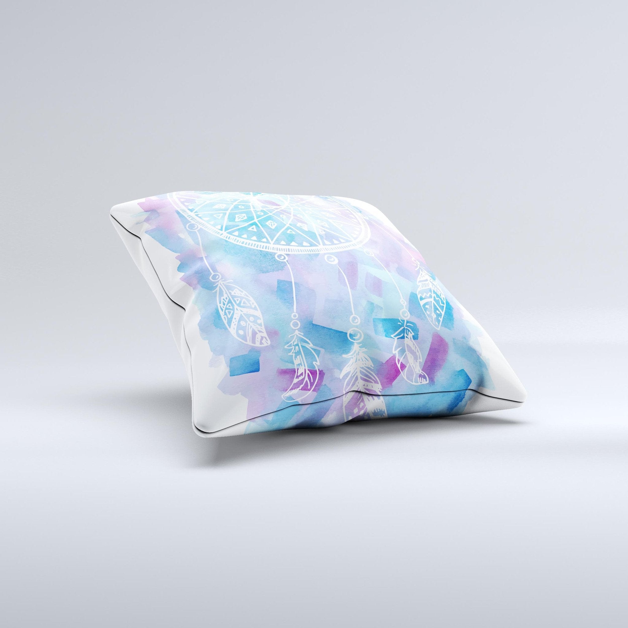 Watercolor Dreamcatcher Ink-Fuzed Decorative Throw Pillow – Handmade in Virginia