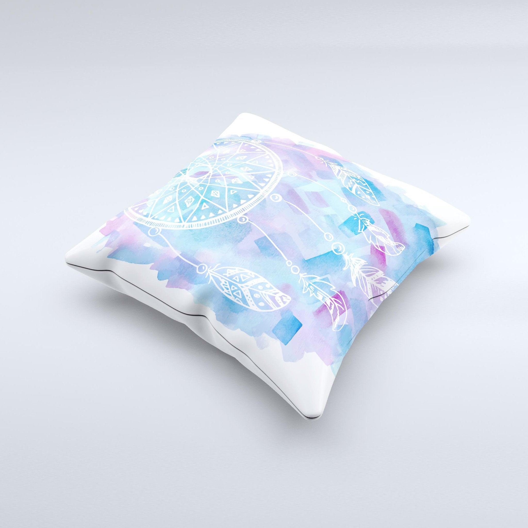 Watercolor Dreamcatcher Ink-Fuzed Decorative Throw Pillow – Handmade in Virginia