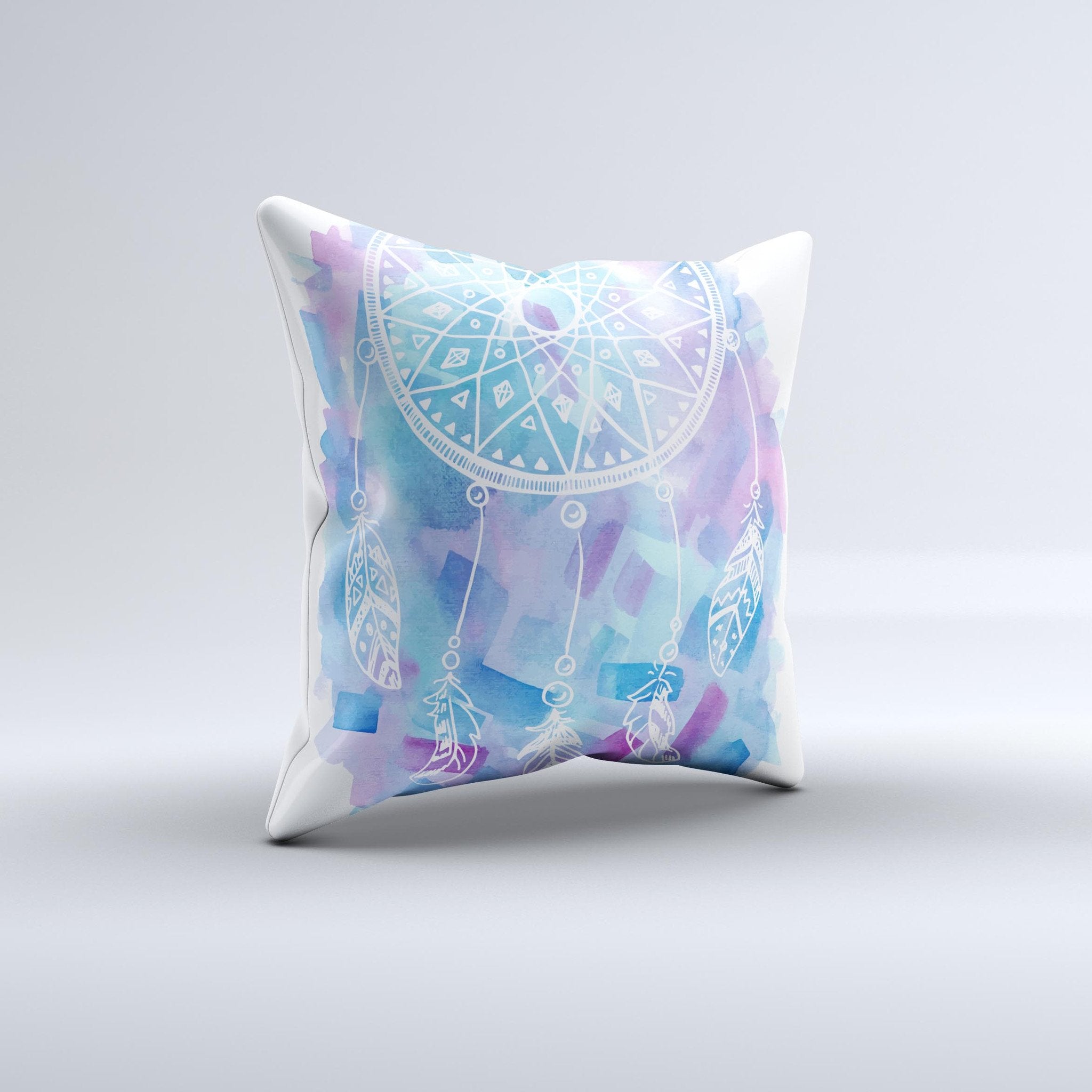Watercolor Dreamcatcher Ink-Fuzed Decorative Throw Pillow – Handmade in Virginia