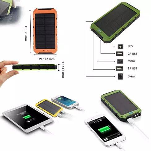 Solar Power Bank – 6000mAh, Dual USB, Built-In Flashlight, Water-Resistant