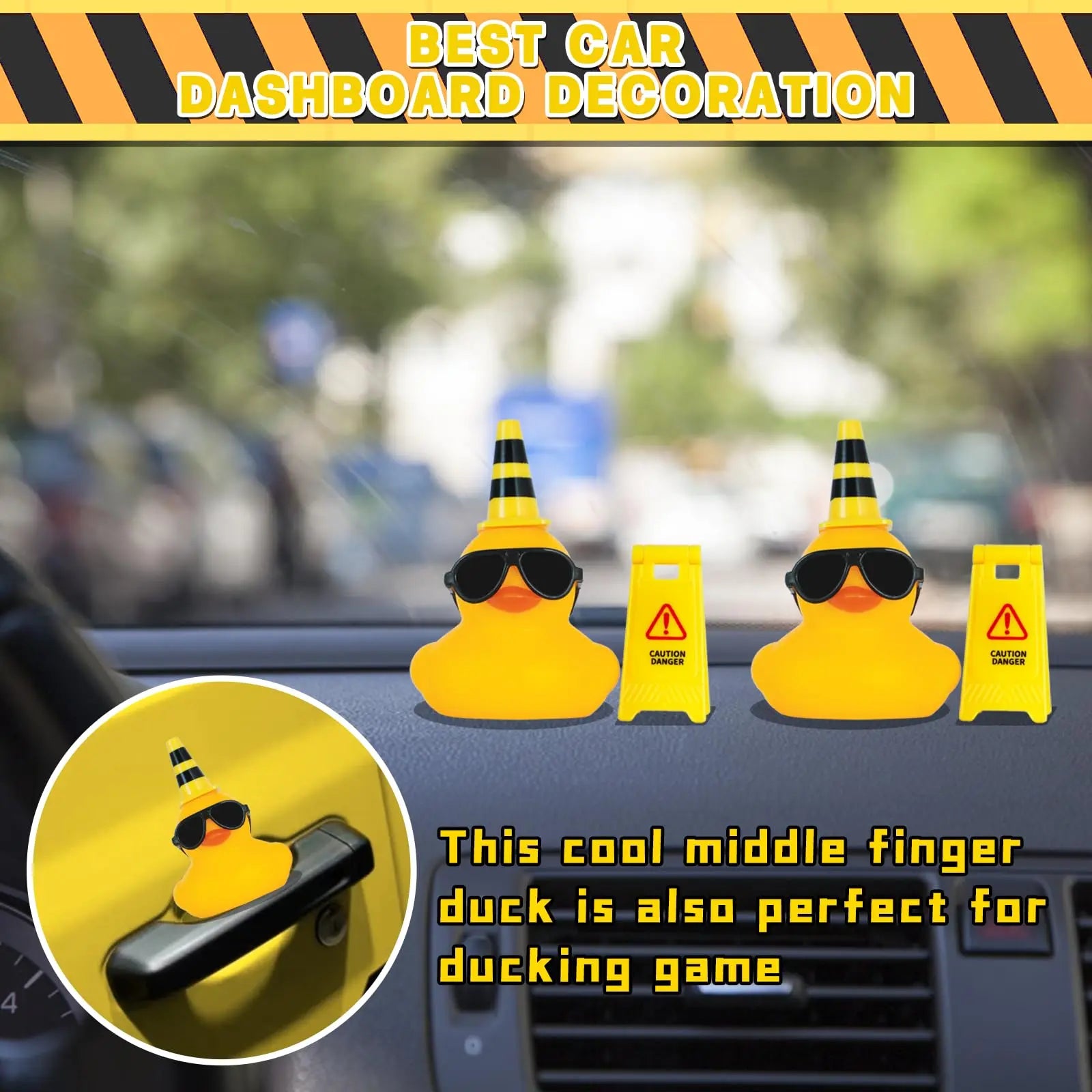 Rubber Duck for Jeeps Car Dashboard Decoration,Funny Squeaky Duck with Road Signs Sunglasses for Party Favors