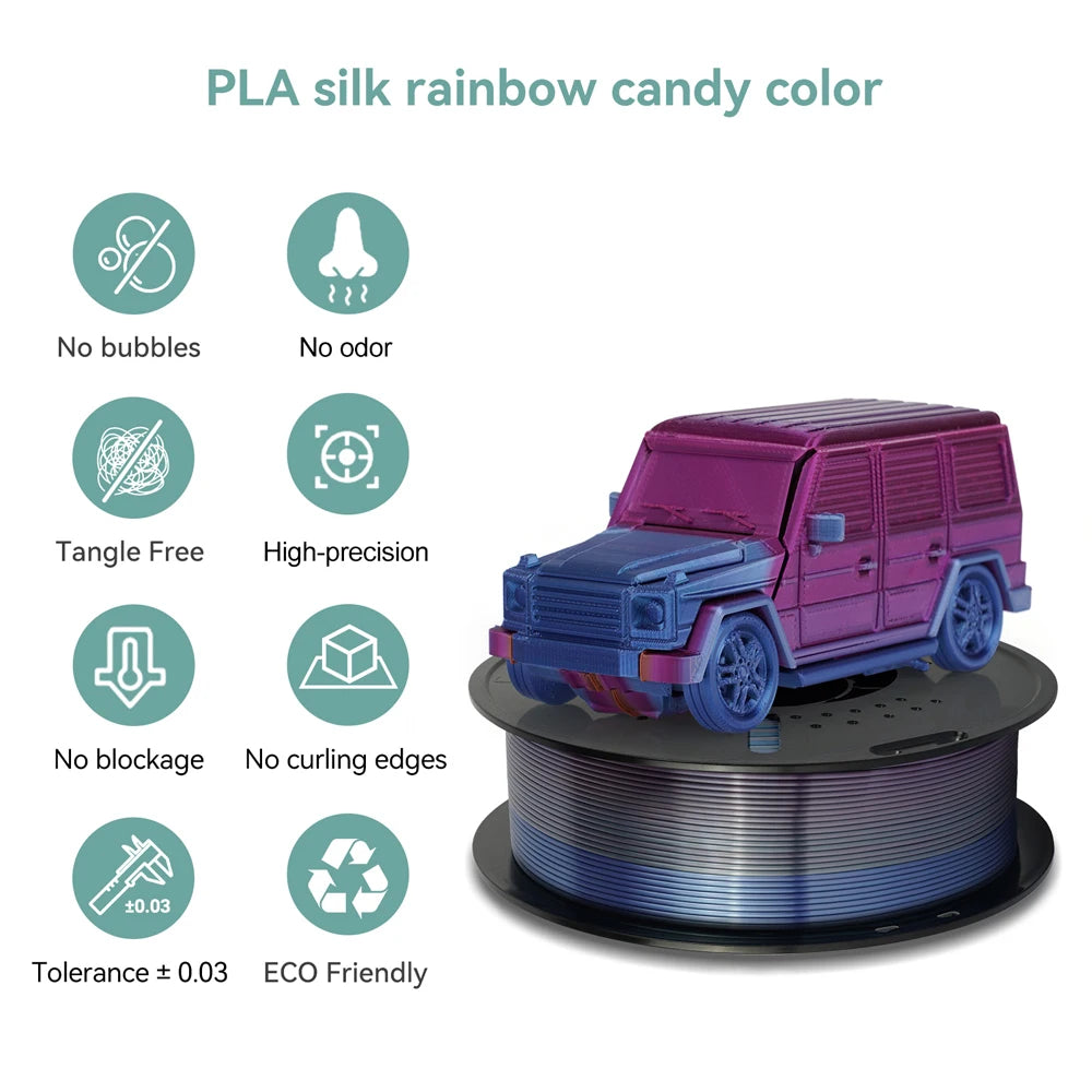 KINGROON Rainbow Silk PLA Filament – 1.75 mm, 2.2 lb (1 kg)