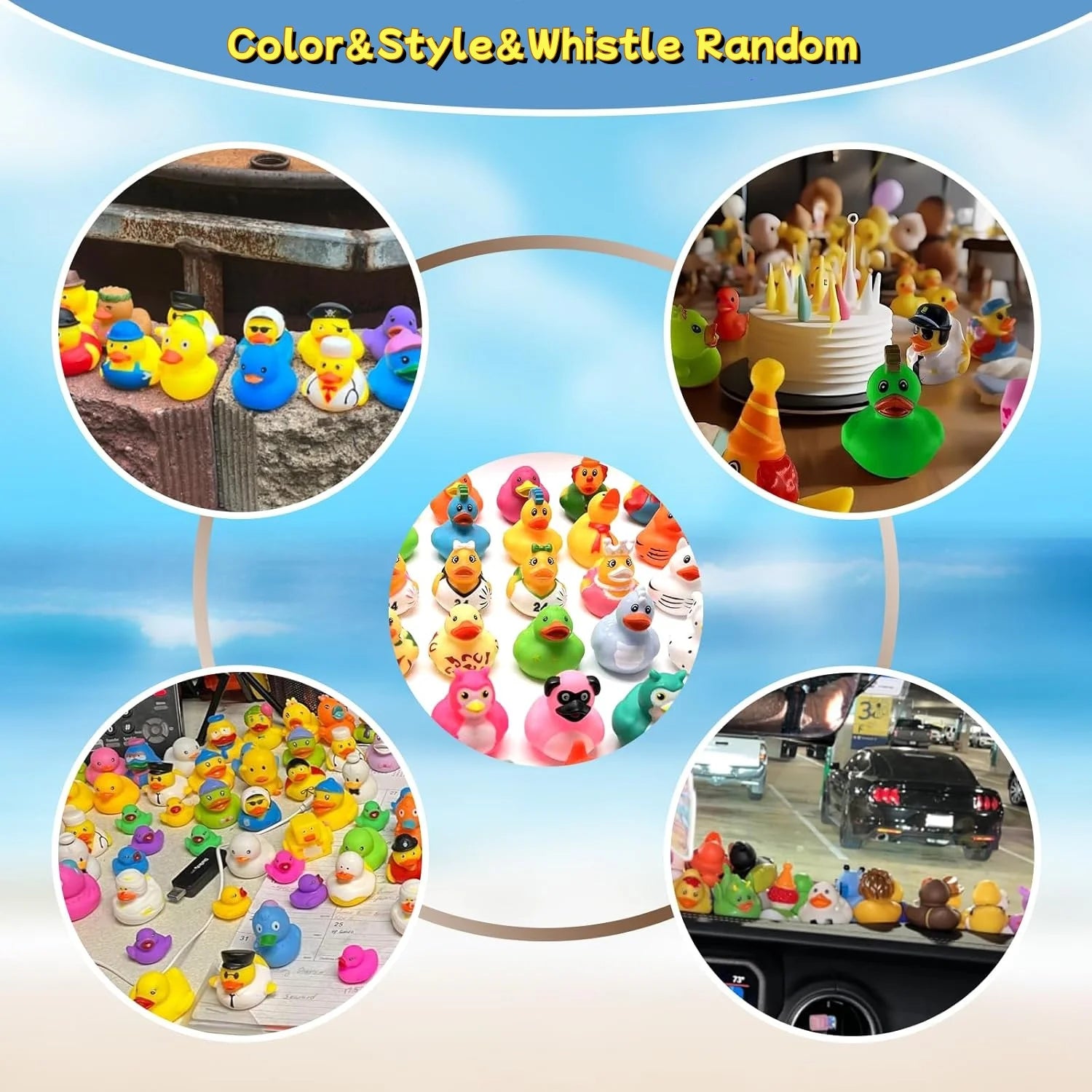 30-Pack Rubber Ducks in Bulk,Assortment Duckies for Jeep Ducking Floater Duck Bath Toys Party Favors Color&Style&Whistle Random