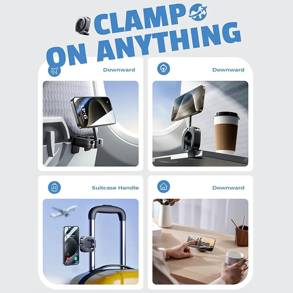 Magnetic Travel Phone Mount – Foldable Clip-On Holder with 360° Rotation