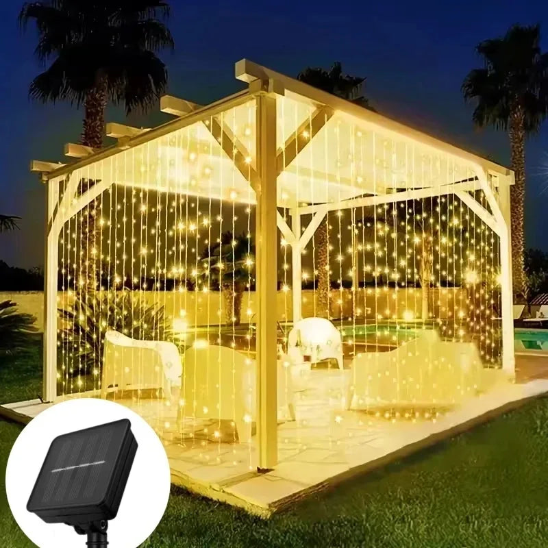 Solar Curtain String Lights 3x3M 300LED Fairy Holiday Decorations Christmas Birthday  for Party Garden Home Wedding Decoration