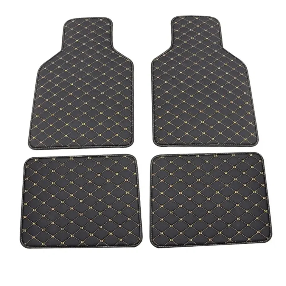 Diamond-Stitched Faux Leather Car Floor Mats – 4-Piece Set
