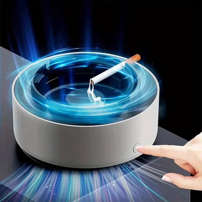 2-in-1 Smoke-Free Ashtray with Built-In Air Purifier – Odor Eliminator, Filter Sponge, 5-Min Timer, AA Battery Powered, Model AS-08