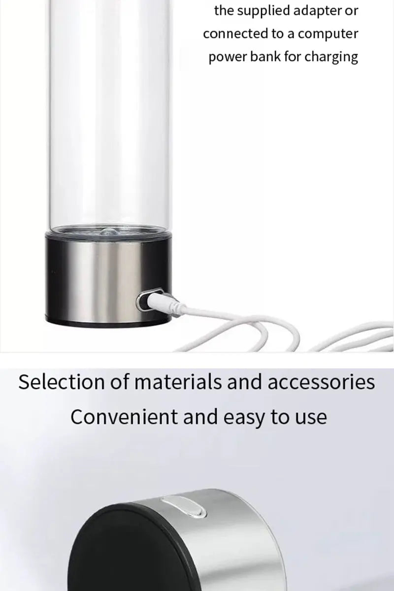 Rechargeable Glass Hydrogen Water Bottle – 14.2 fl oz (420 mL)