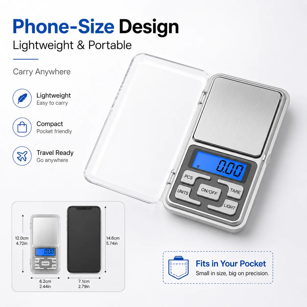 Digital Pocket Scale – 500 g Capacity, 0.01 g Resolution