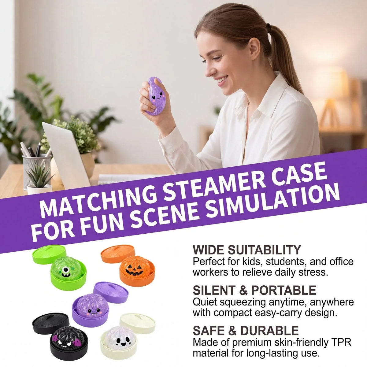 Halloween Bun Squishy Toy - Slow Rebound Stress Relief, 1–5 Pack, 5 Colors