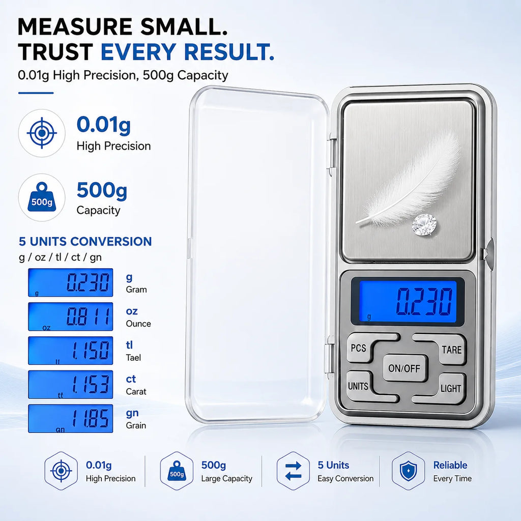 Digital Pocket Scale – 500 g Capacity, 0.01 g Resolution