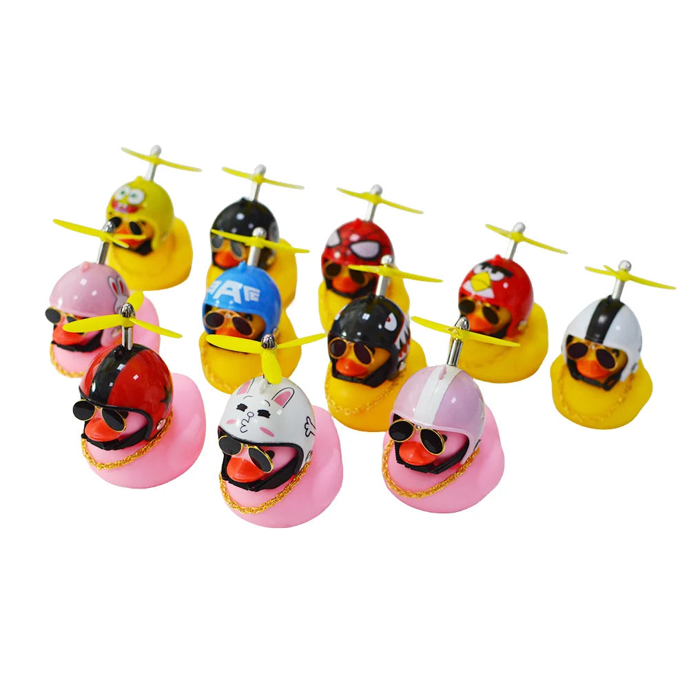 Motorcycle Cute Wind-breaking Duck Bicycle Small Yellow Duck with Helmet Airscrew Car Interior Decoration Decor Accessories