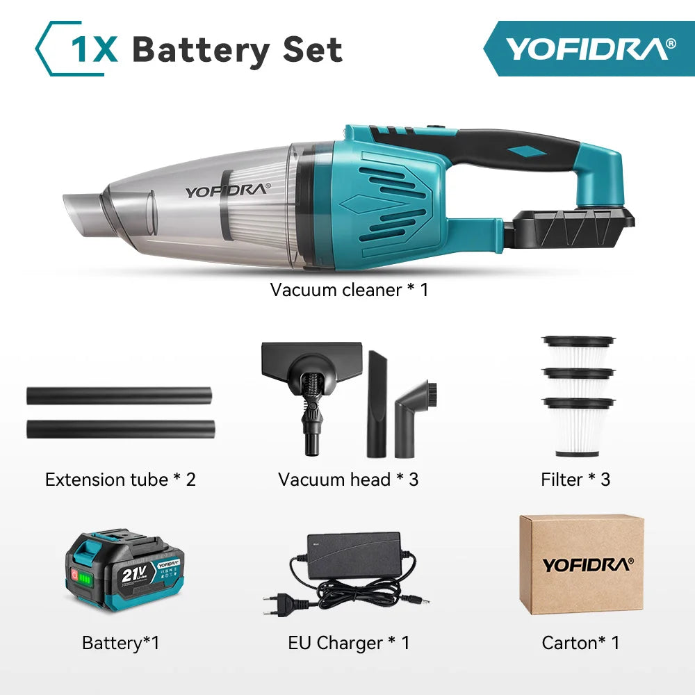 YOFIDRA 1500W 12KPA Electric Cordless Vacuum Cleaner Portable 2IN1 Household Car Cleaning Power Tool For Makita 18V Battery Pin