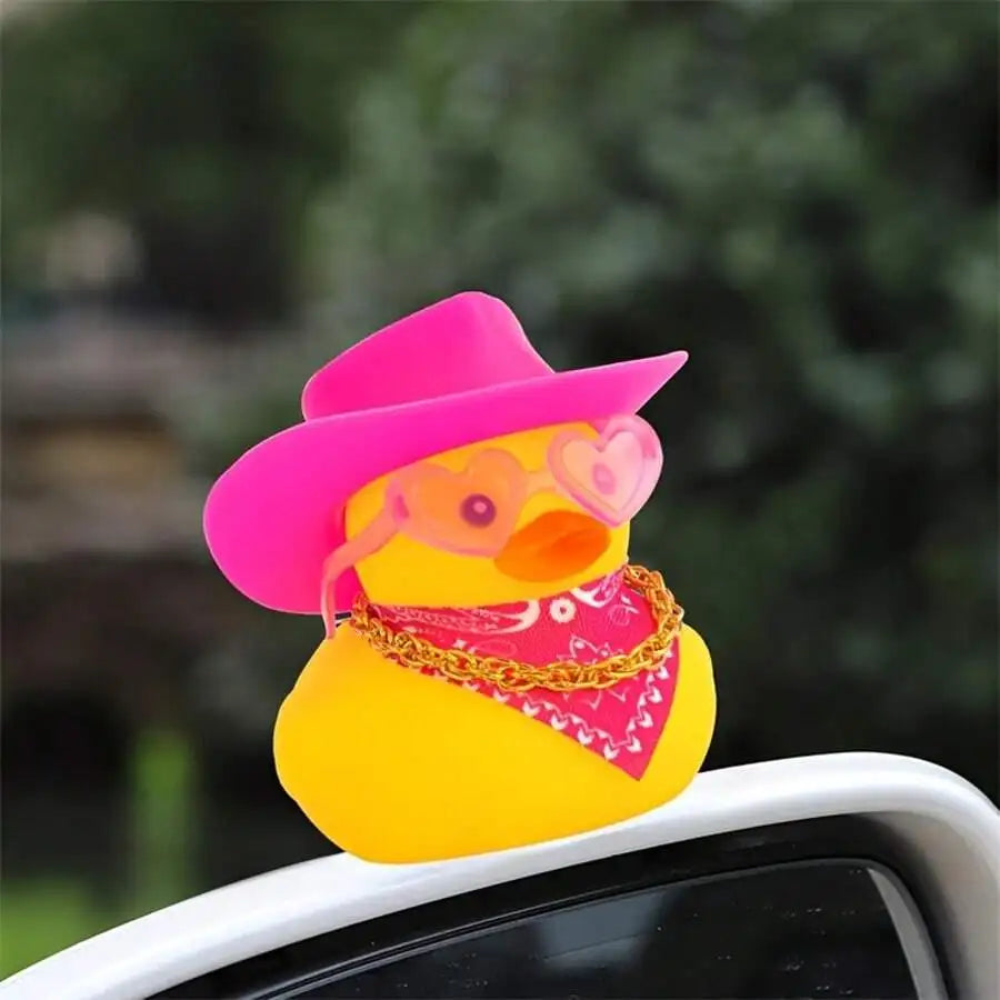 1pc Denim Duck Car Dashboard Decor - Cute Duck Wearing Hat, Sunglasses & Necklace, Non-Slip Adhesive Mat For Cars & Trucks
