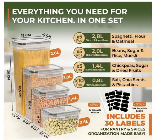 25-Piece Airtight Pantry Container Set