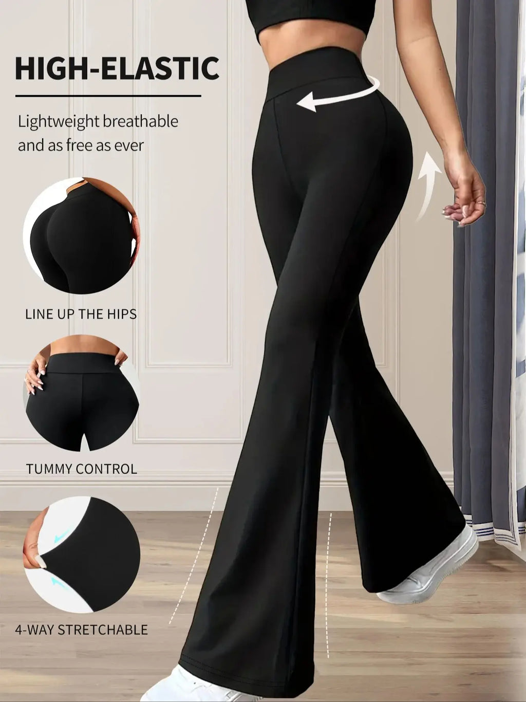 Women’s High-Waisted Stretch Flare Pants – Black
