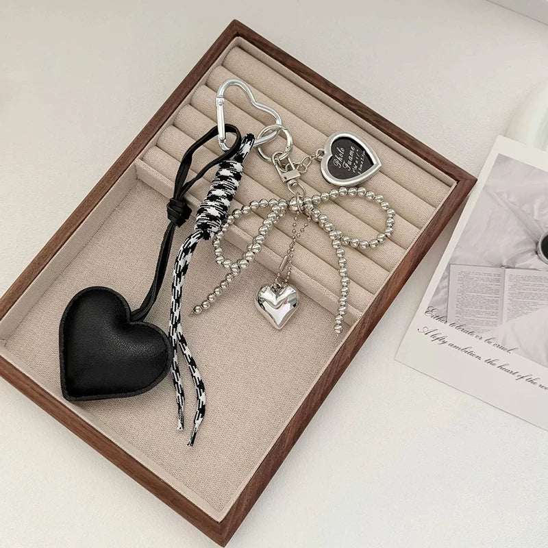 Bow & Heart Braided Bag Charm