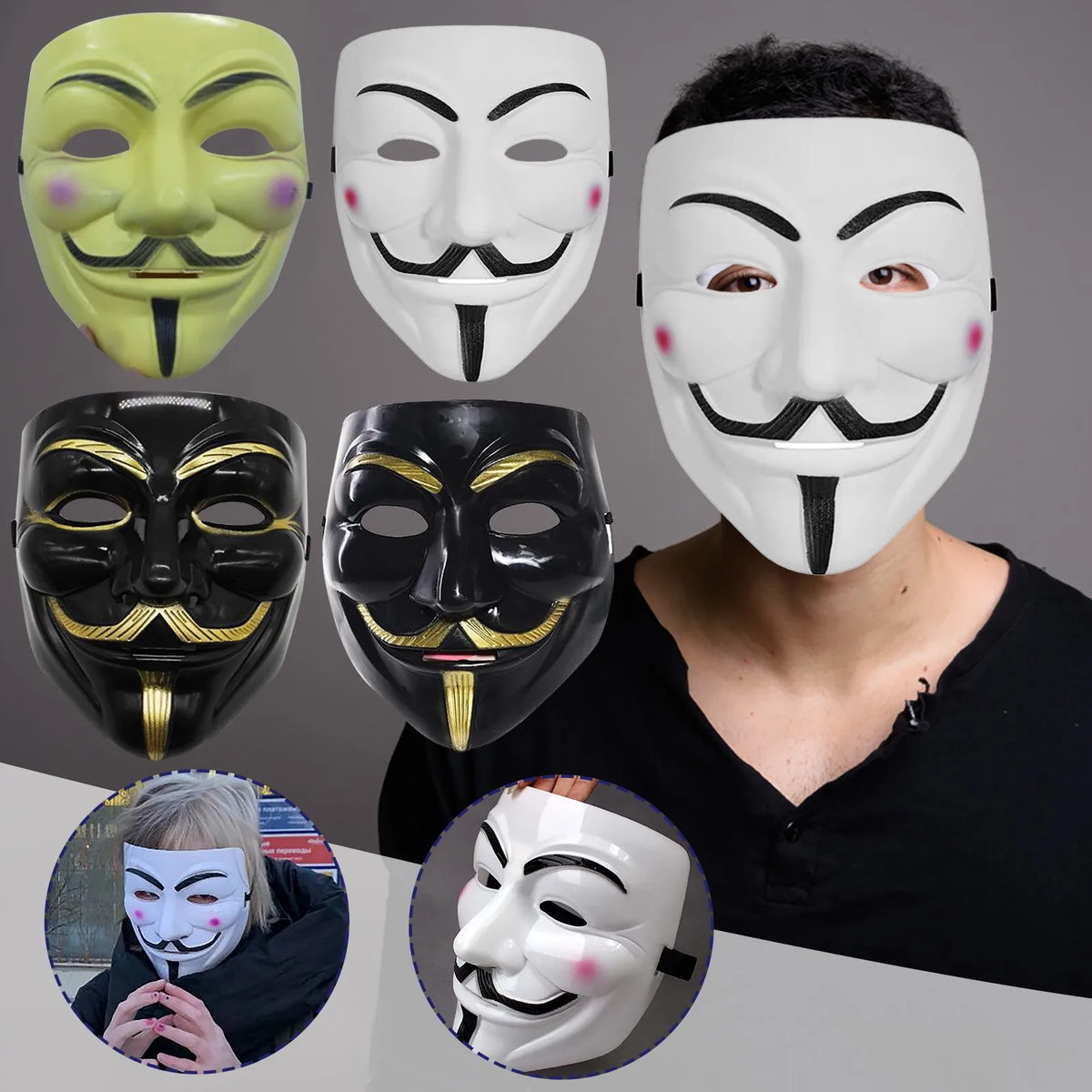Guy Fawkes-Style Full-Face Costume Mask – 1 Piece