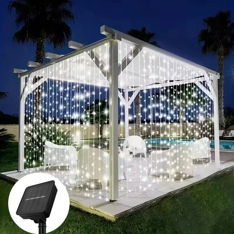 Solar Curtain String Lights 3x3M 300LED Fairy Holiday Decorations Christmas Birthday  for Party Garden Home Wedding Decoration
