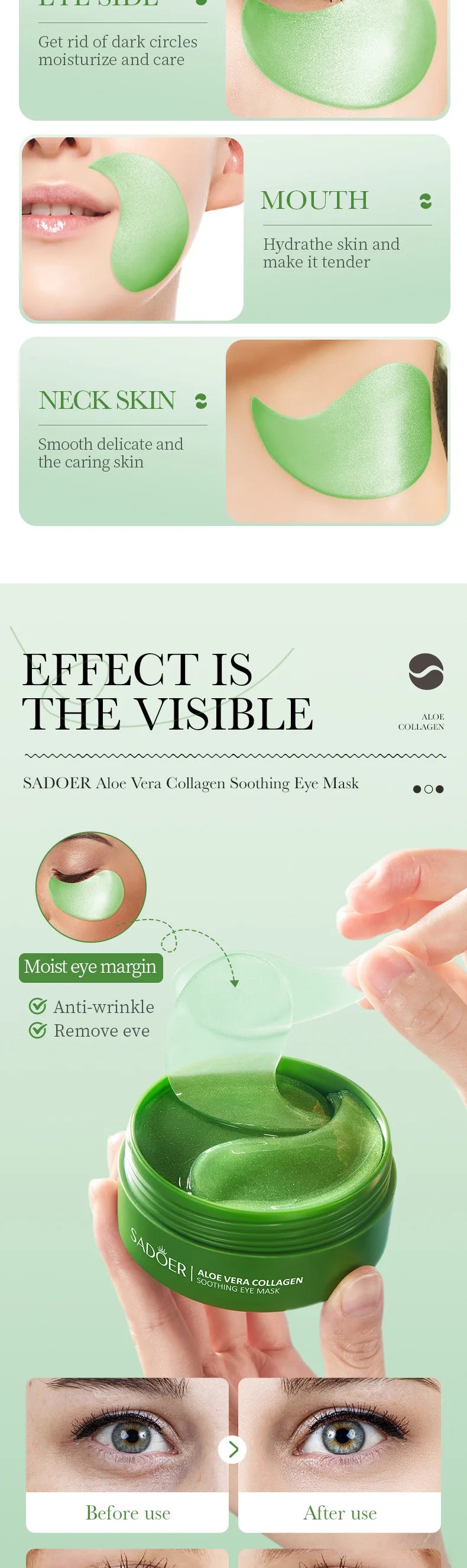 60 Pieces of Aloe Vera Collagen Eye Mask Moisturizing  Firming , Bright and Transparent Eye Mask Patches, Suitable for All Skin