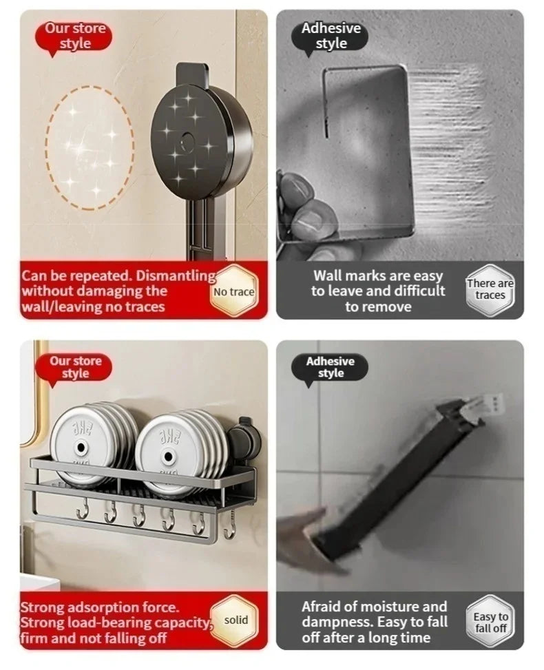 Suction-Cup Bathroom Shelf – Gray