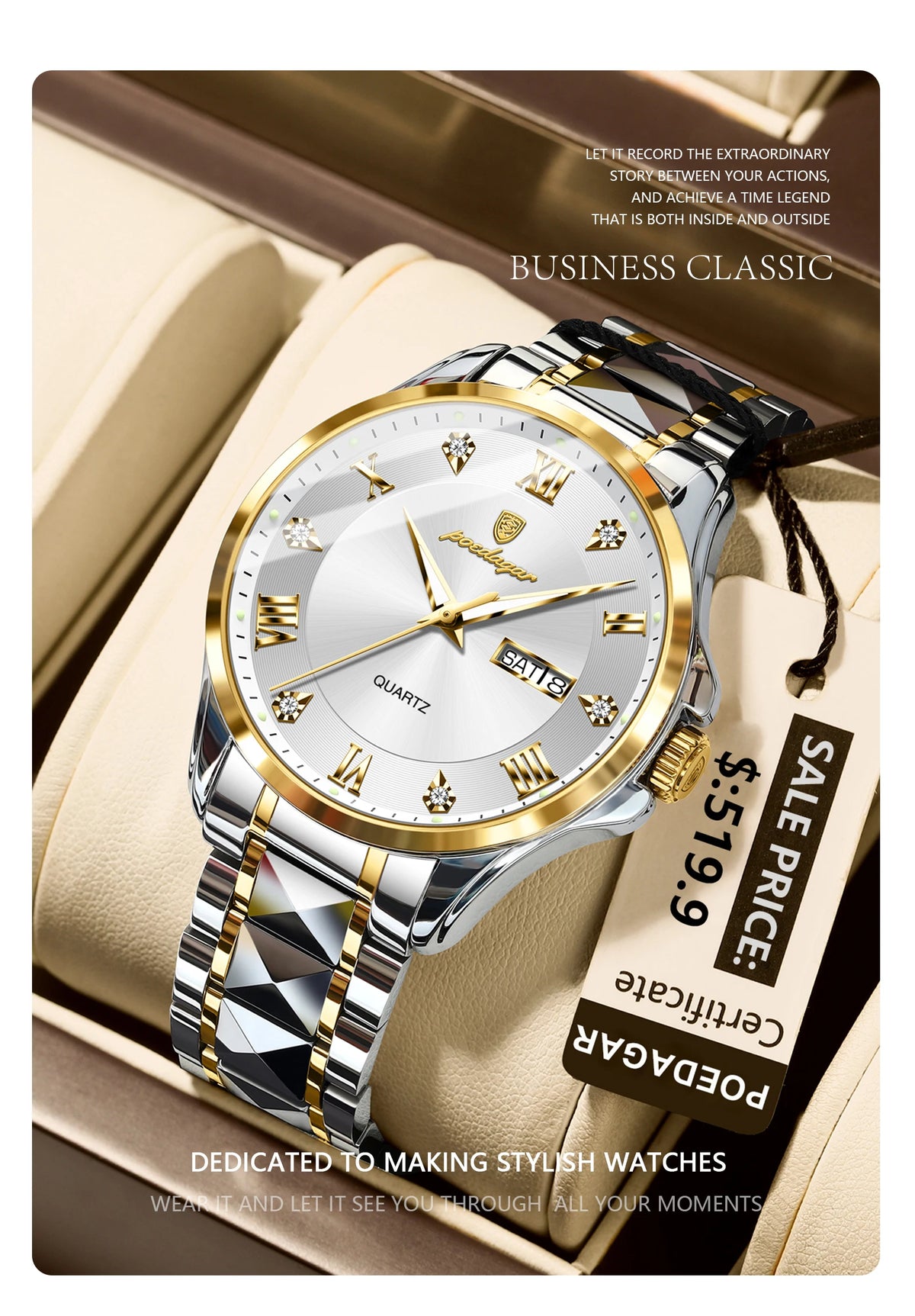 POEDAGAR 883 Men’s Day-Date Quartz Watch
