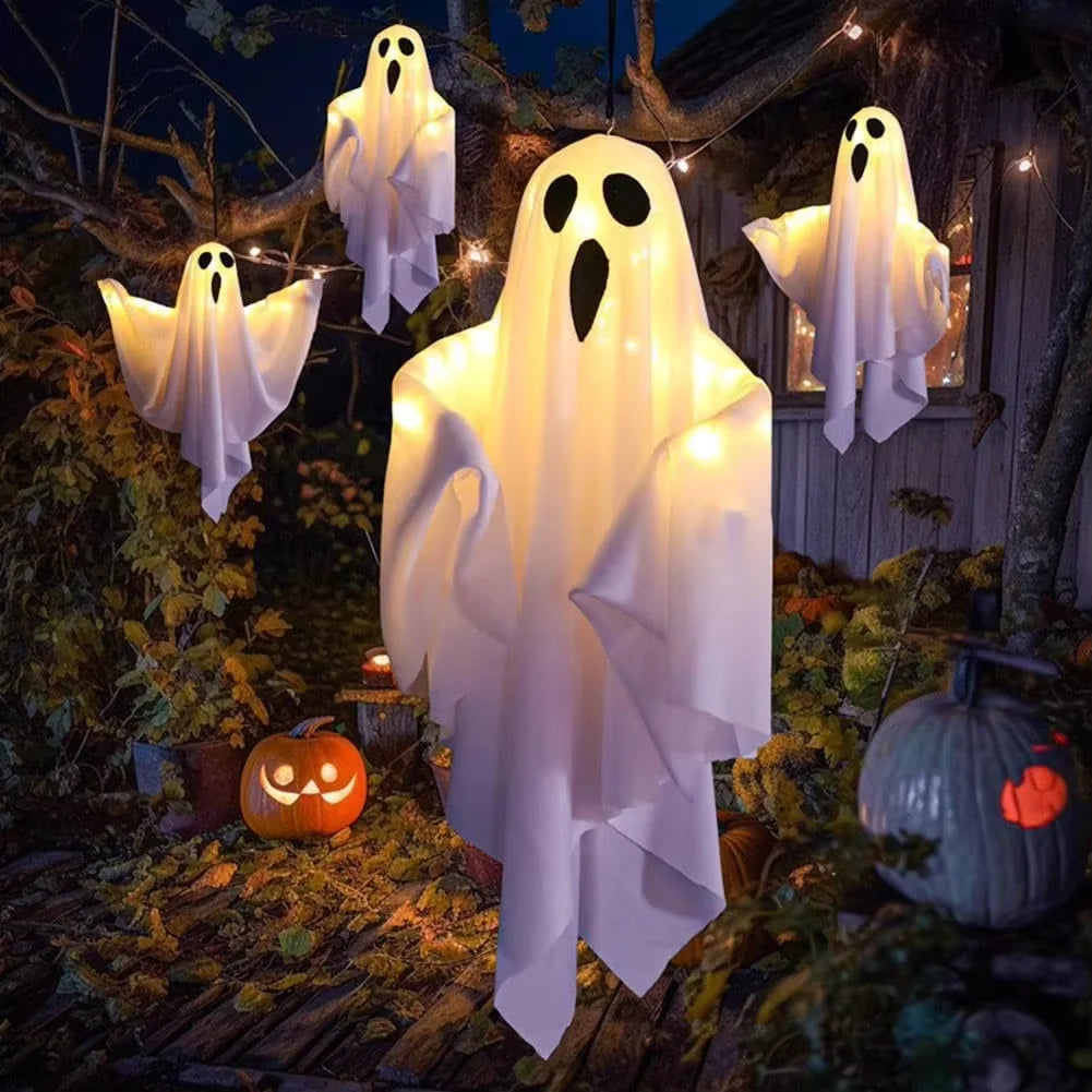 Light-Up Hanging Ghost – White or Orange Halloween Decoration