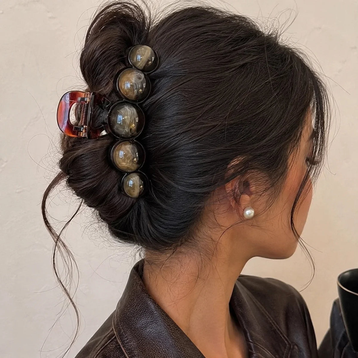 Vintage Beaded Hair Claw Clip – 11cm Large Acrylic French Claw, Gradient Bubble Ball Design for Women