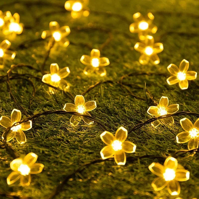 5/7/12M Solar Flower Fairy Light Strings Outdoor Illumination for Yard, Wedding Party and Household Festival Decoration
