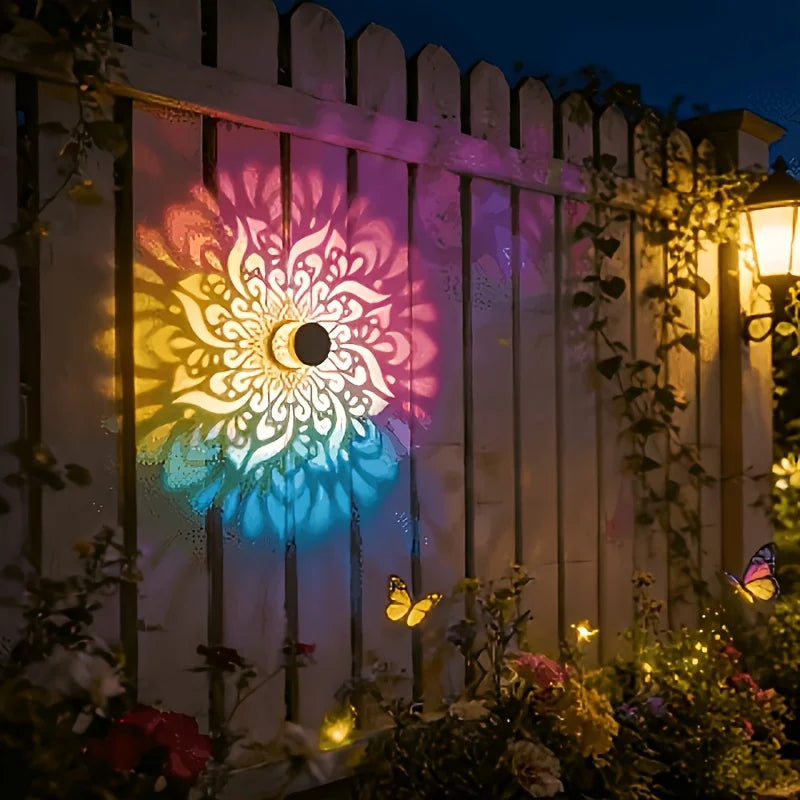 Solar Mandala Solros Projektor Vägglampa Utomhus Trädgårdsdekoration Landskapsbelysning för Uteplats Trädgård Gods Veranda Gård