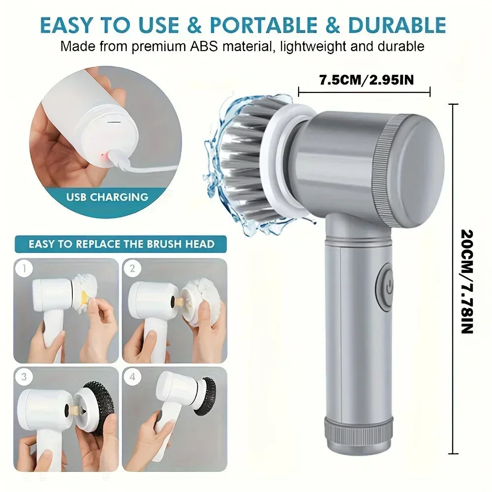Rechargeable Electric Spin Scrubber with 5 Cleaning Heads