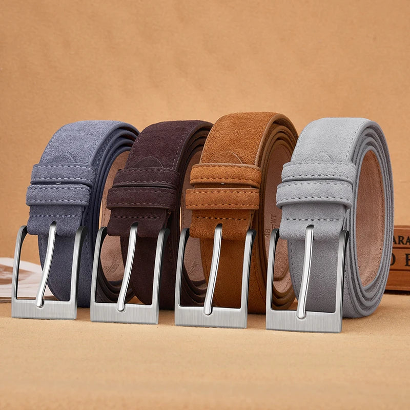 Suede-Look Casual Belt with Classic Pin Buckle