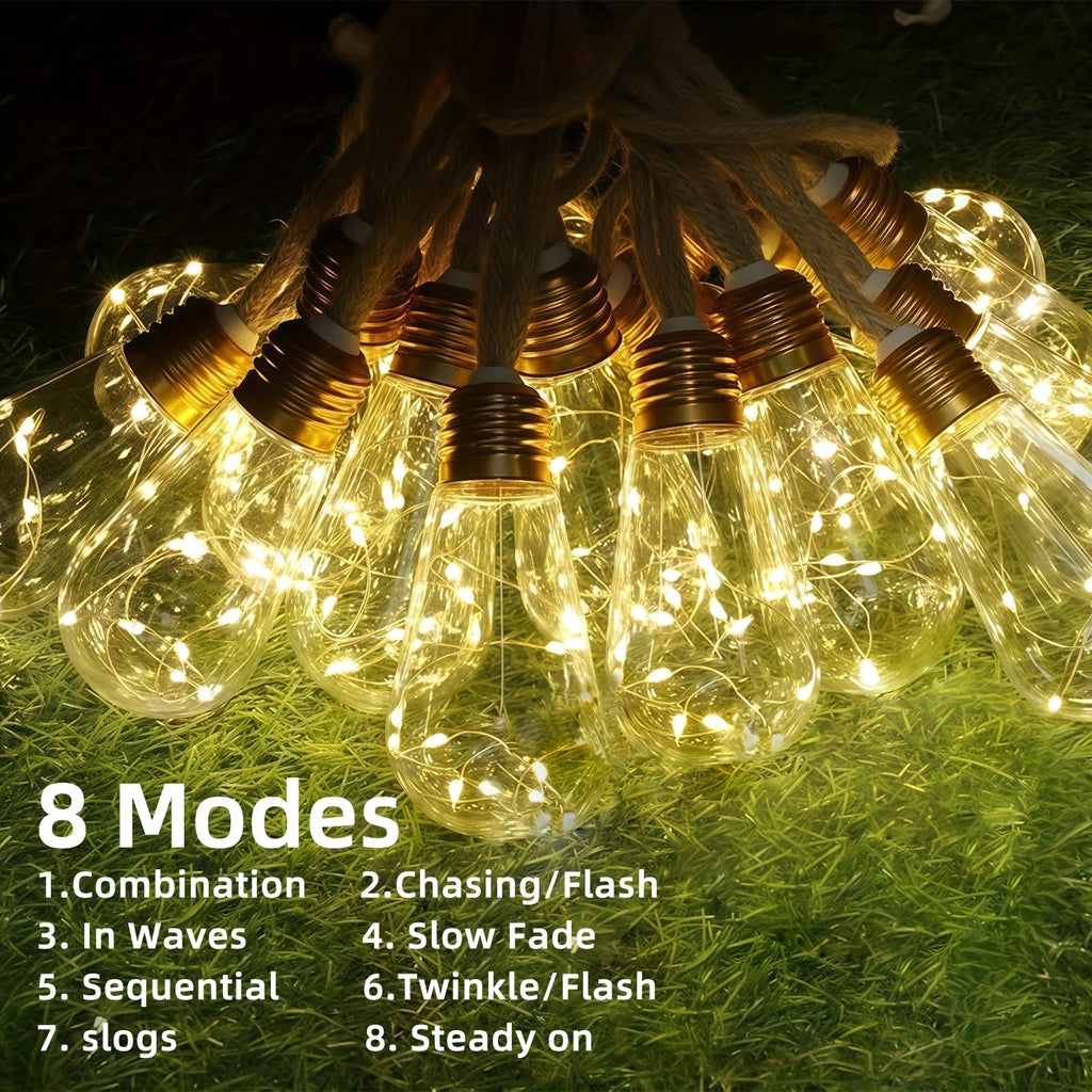Solar Outdoor String Lights, Fairy String Lights 15/10 Bulbs, 8 Modes Courtyards Gardens, Parties, Camping Christmas Decorations