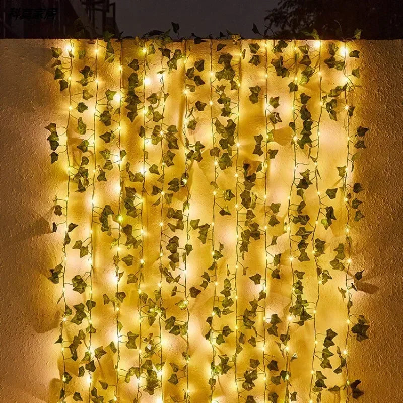 2M 5M LED Rose Flower String Lights Simulation Vine Leaf Fairy Light Christmas Decoration Garland Lamp for Room Wedding Garden