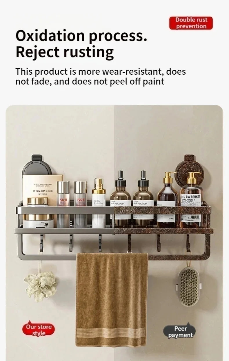 Suction-Cup Bathroom Shelf – Gray
