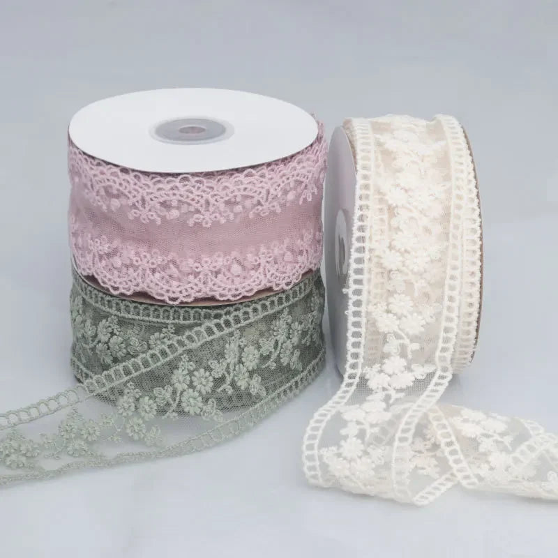 Embroidered Floral Lace Ribbon – Sheer Craft Trim, 35 in