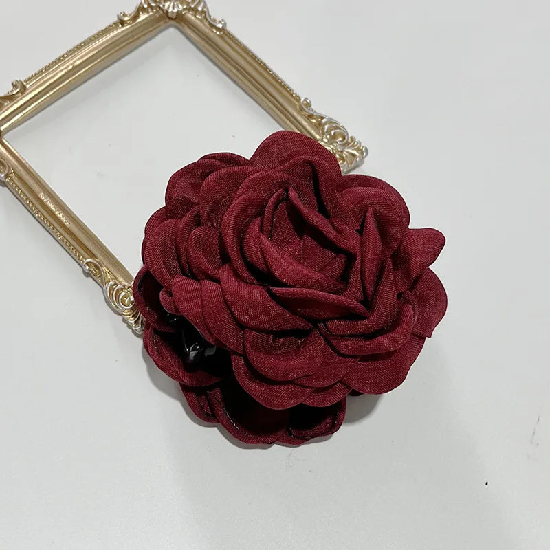 French Fabric Rose Hair Claw Clips – Floral Barrette for Women & Girls, All Seasons