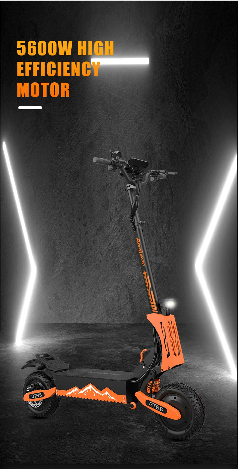 Arwibon GT08 5600W Dual Motor Electric Scooter – 46 MPH Top Speed, 60V 27Ah, 11" Off-Road Tires, Foldable, CE Certified