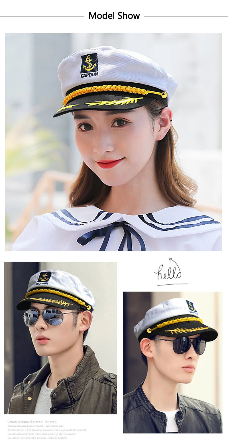 Captain's Yacht Hat – Adjustable, Gold Rope Trim, 3 Colors