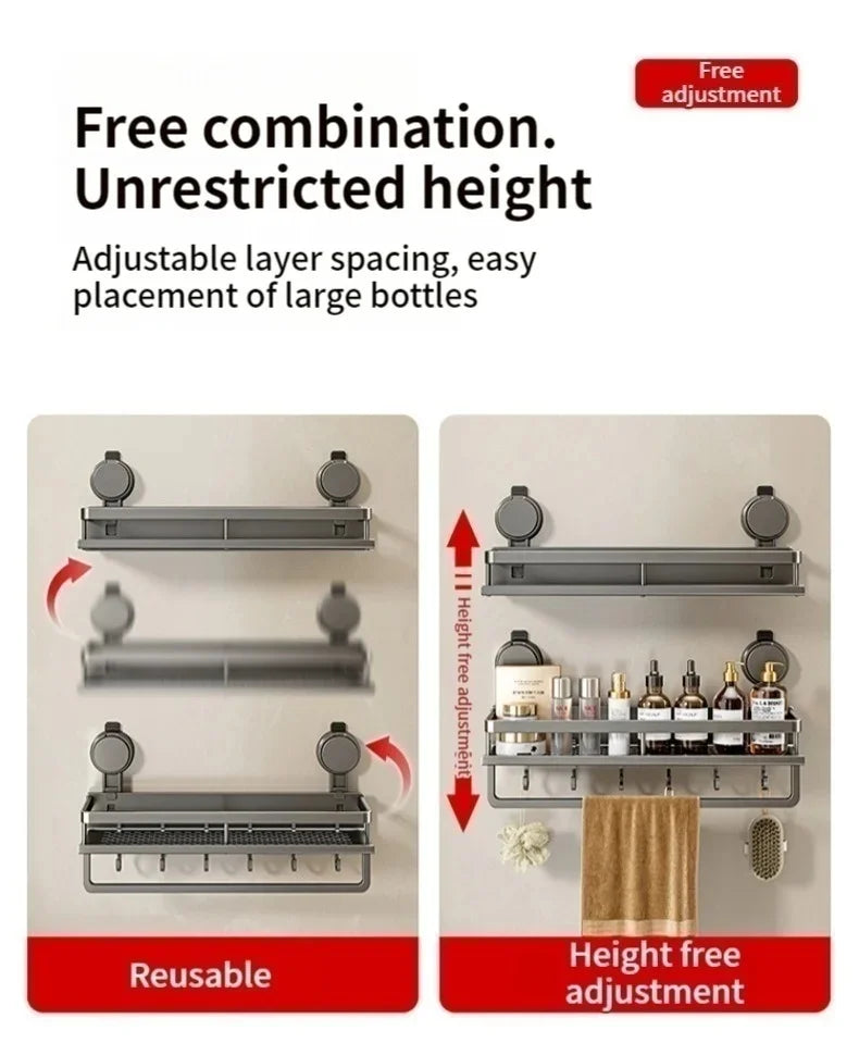 Suction-Cup Bathroom Shelf – Gray