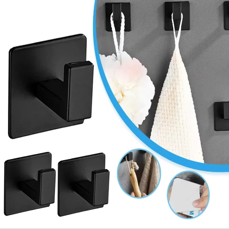 Black Aluminum Adhesive Wall Hooks – 1–4 Piece Options