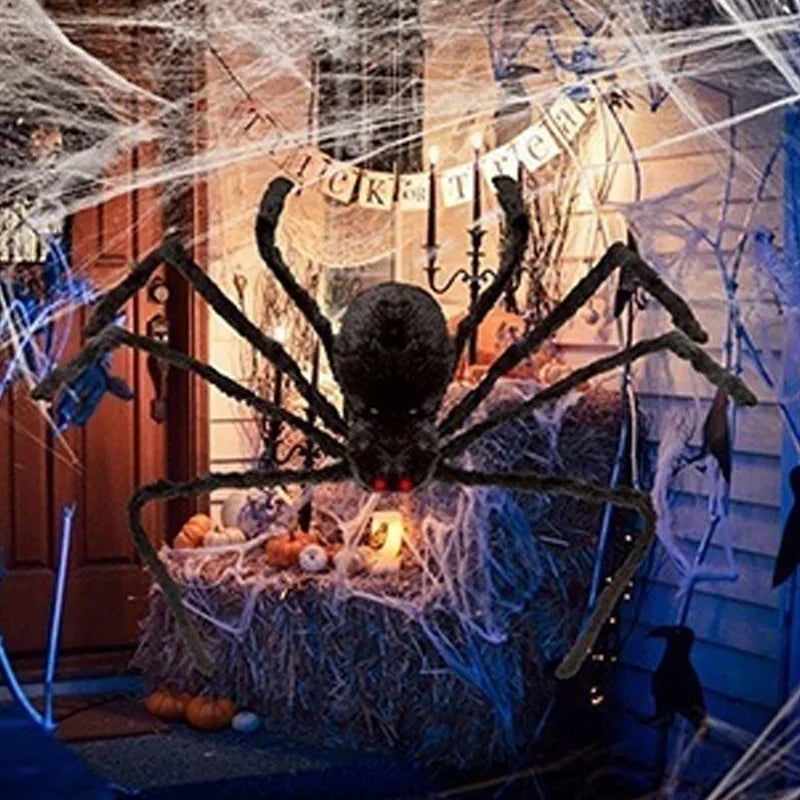 Black Plush Spider with Bendable Legs – Halloween Decoration