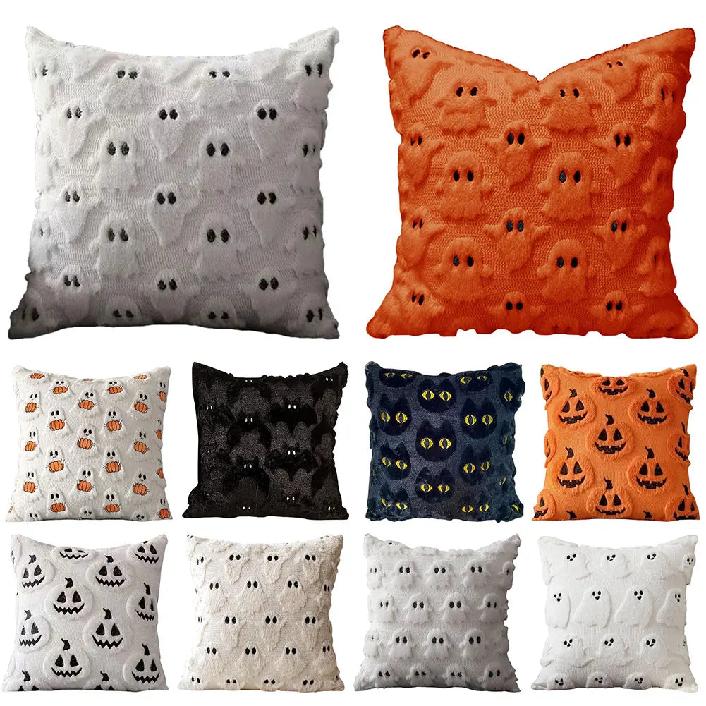 Halloween Pillowcase - Pumpkin, Bat & Ghost Cartoon Design, Plush PV Velvet, 45x45cm, 21 Styles