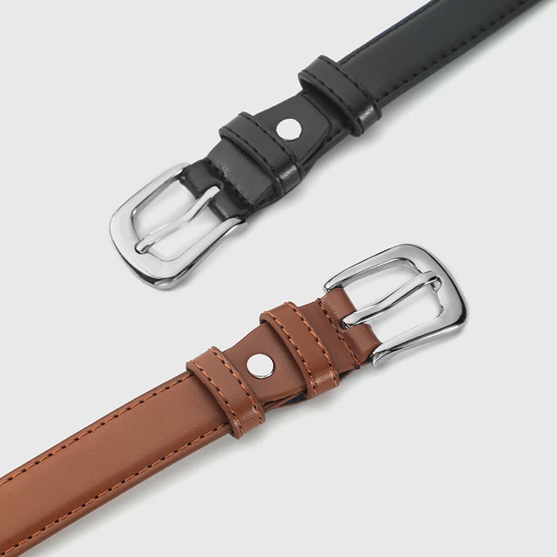 Women’s Slim Faux Leather Belt with Classic Buckle
