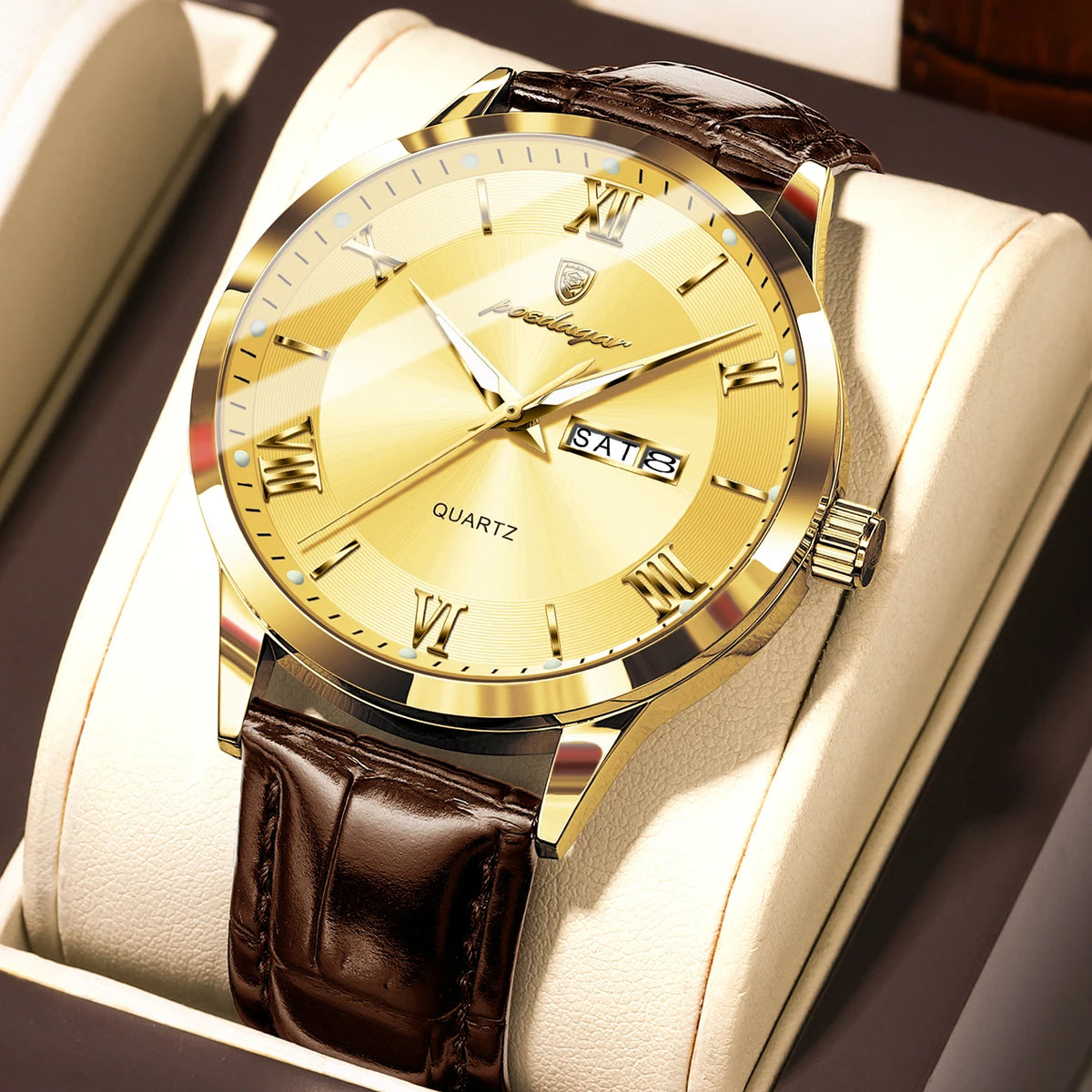 POEDAGAR 978-D Men’s Day-Date Dress Watch