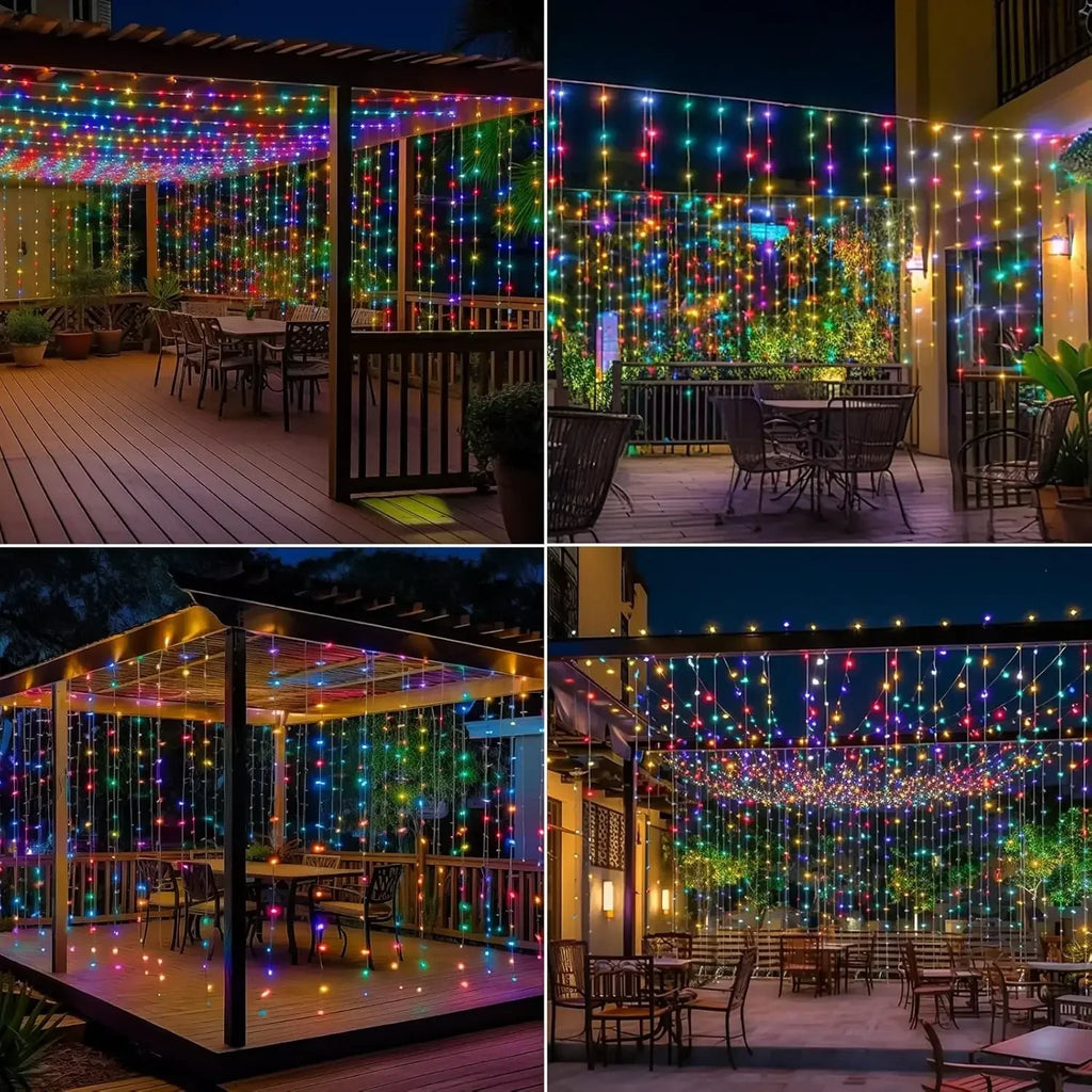 Solar Curtain String Lights 3x3M 300LED Fairy Holiday Decorations Christmas Birthday  for Party Garden Home Wedding Decoration