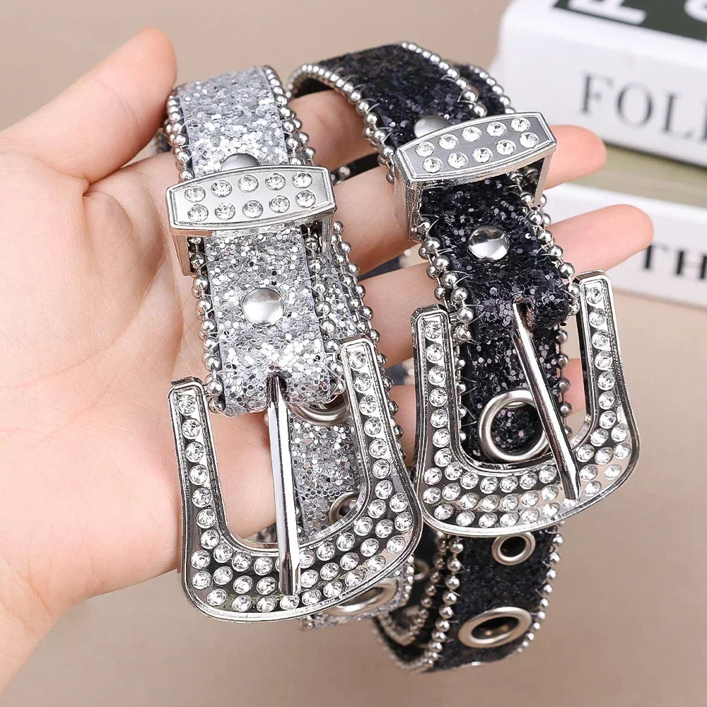 Women’s Rhinestone Western-Style Faux Leather Belt